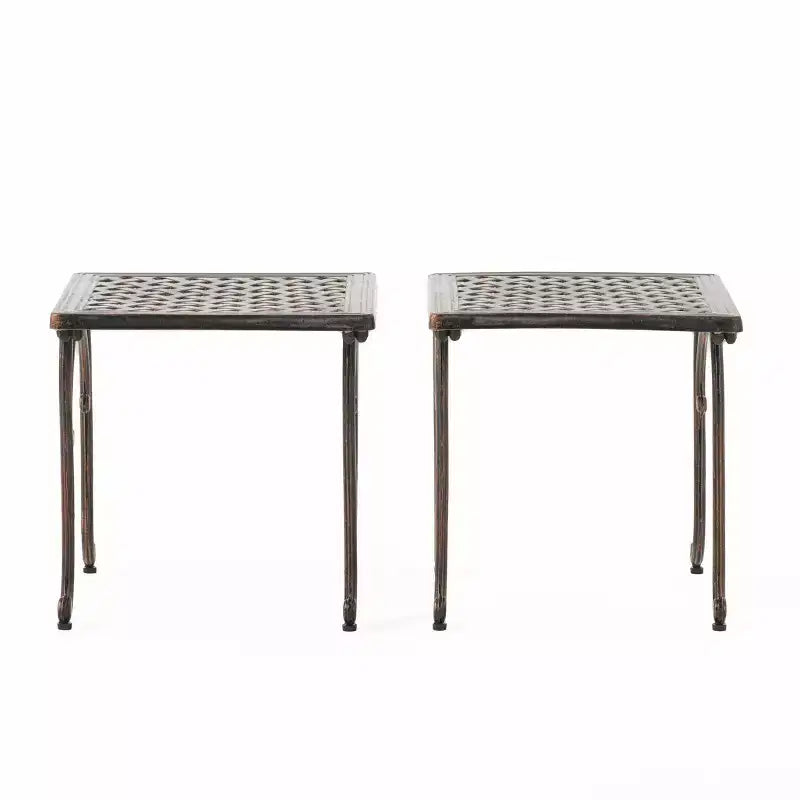 Mckinley Set of 2 Cast Aluminum Patio End Tables - Copper - Christopher Knight Home: Weather-Resistant, Square Shape