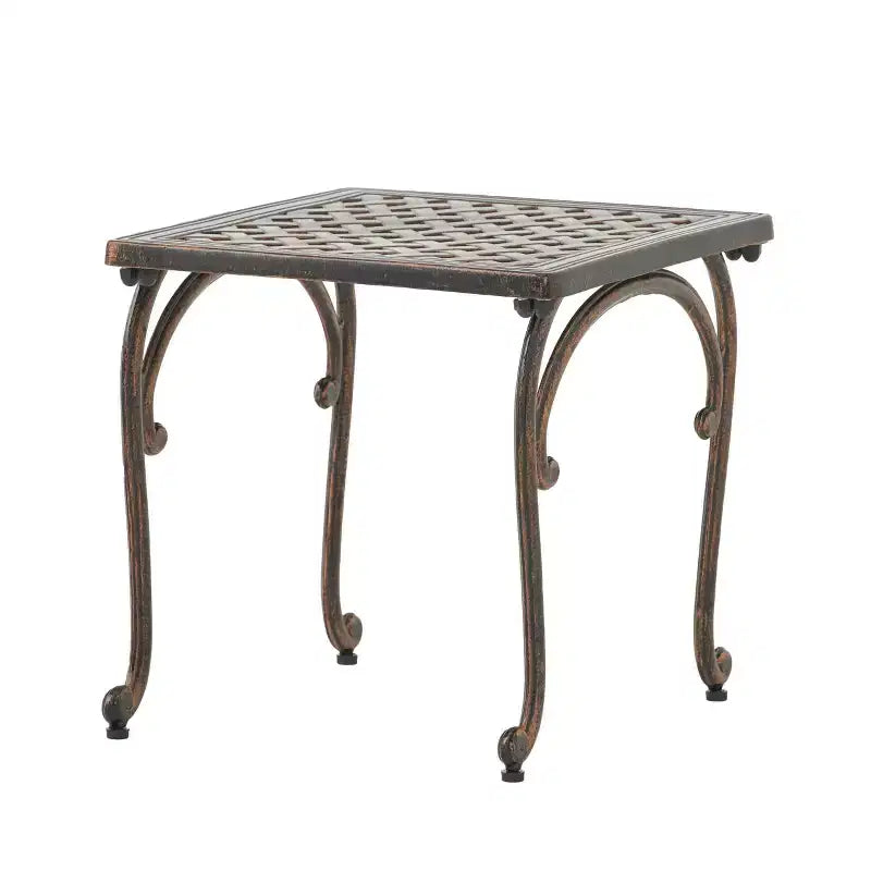 Mckinley Lot de 2 tables d'appoint de patio en aluminium moulé - Cuivre - Christopher Knight Home : Résistant aux intempéries, Forme carrée