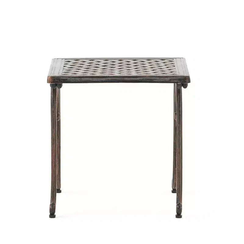Mckinley Lot de 2 tables d'appoint de patio en aluminium moulé - Cuivre - Christopher Knight Home : Résistant aux intempéries, Forme carrée