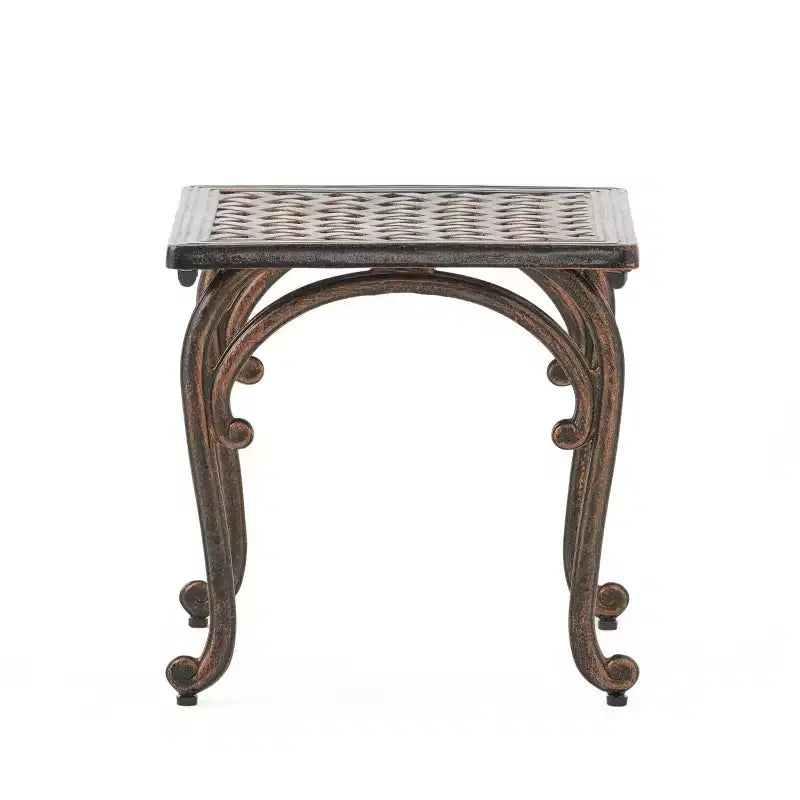 Mckinley Lot de 2 tables d'appoint de patio en aluminium moulé - Cuivre - Christopher Knight Home : Résistant aux intempéries, Forme carrée