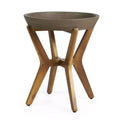 Yukon Patio Side Table - Teak/Light Gray - Christopher Knight Home: Acacia Wood Frame, Round Concrete Top