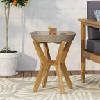 Tavolino da Esterno Yukon - Teak/Grigio Chiaro - Christopher Knight Home: Struttura in Legno di Acacia, Piano Rotondo in Cemento