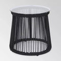 Moonstone Rope Weave Modern Side Table - Black - Christopher Knight Home: Weather-Resistant Iron Frame, Tempered Glass Top