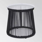 Moonstone Rope Weave Modern Side Table - Black - Christopher Knight Home: Weather-Resistant Iron Frame, Tempered Glass Top