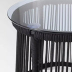 Tavolino moderno intrecciato in corda Moonstone - Nero - Christopher Knight Home: Struttura in ferro resistente alle intemperie, piano in vetro temperato