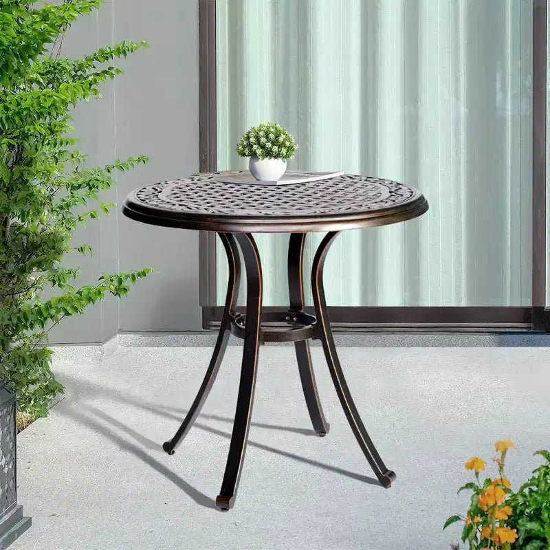 Table à manger ronde de patio en aluminium moulé - Bronze - WELLFOR: Résistant aux UV et à l'eau, mobilier d'extérieur de 71 cm