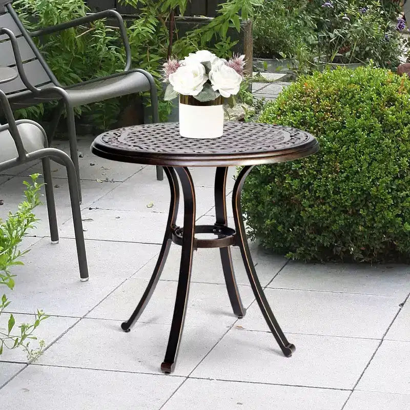 Table à manger ronde de patio en aluminium moulé - Bronze - WELLFOR: Résistant aux UV et à l'eau, mobilier d'extérieur de 71 cm