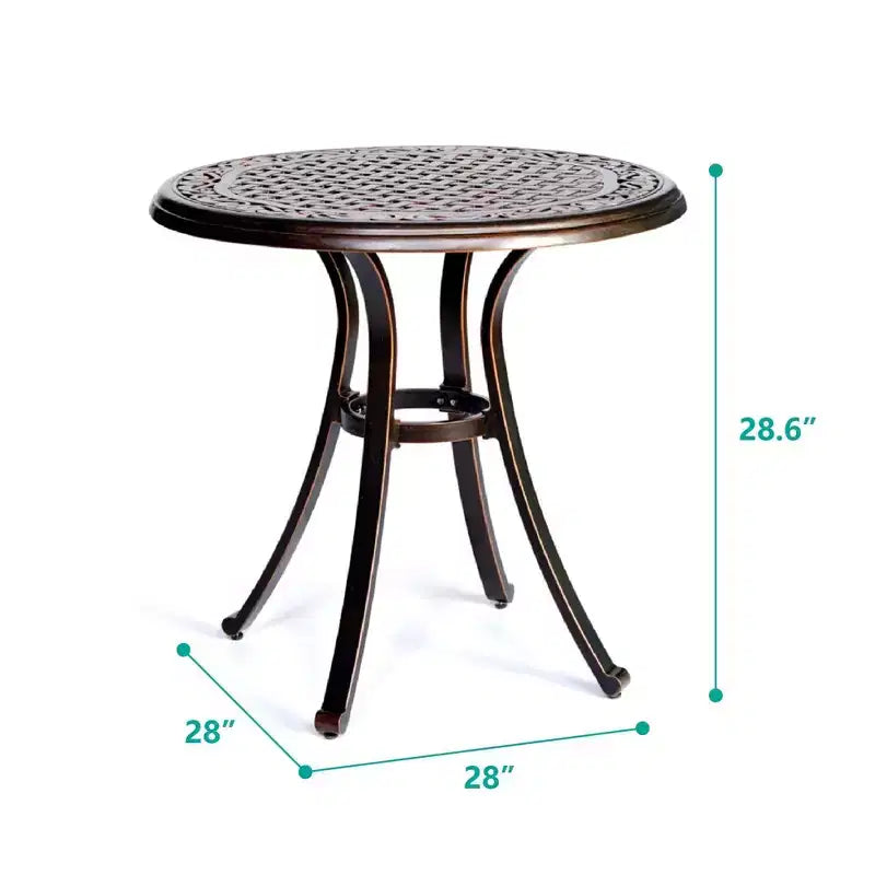 Table à manger ronde de patio en aluminium moulé - Bronze - WELLFOR: Résistant aux UV et à l'eau, mobilier d'extérieur de 71 cm