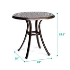 Table à manger ronde de patio en aluminium moulé - Bronze - WELLFOR: Résistant aux UV et à l'eau, mobilier d'extérieur de 71 cm