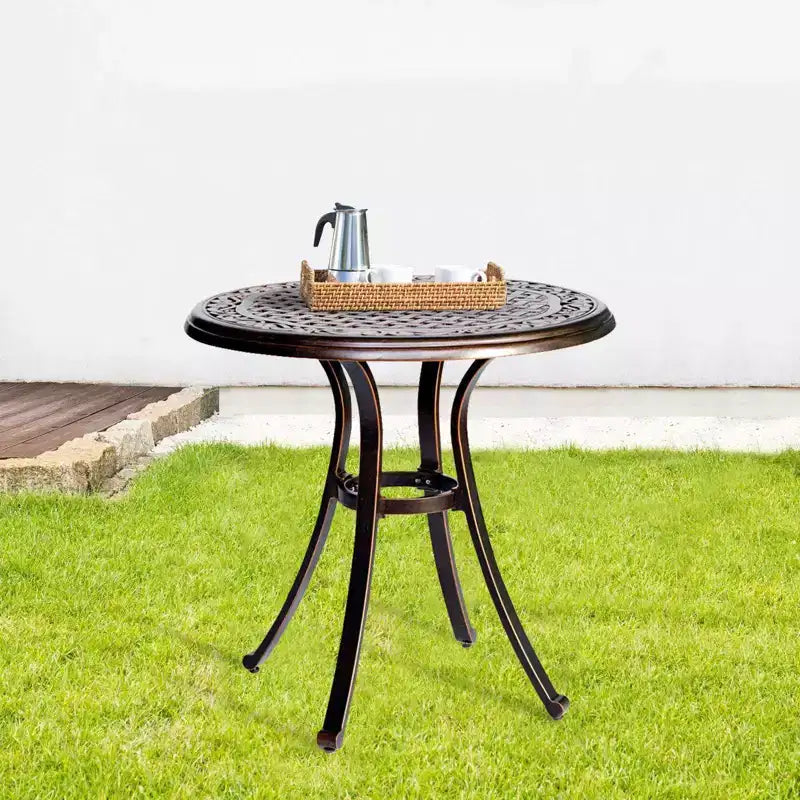Table à manger ronde de patio en aluminium moulé - Bronze - WELLFOR: Résistant aux UV et à l'eau, mobilier d'extérieur de 71 cm