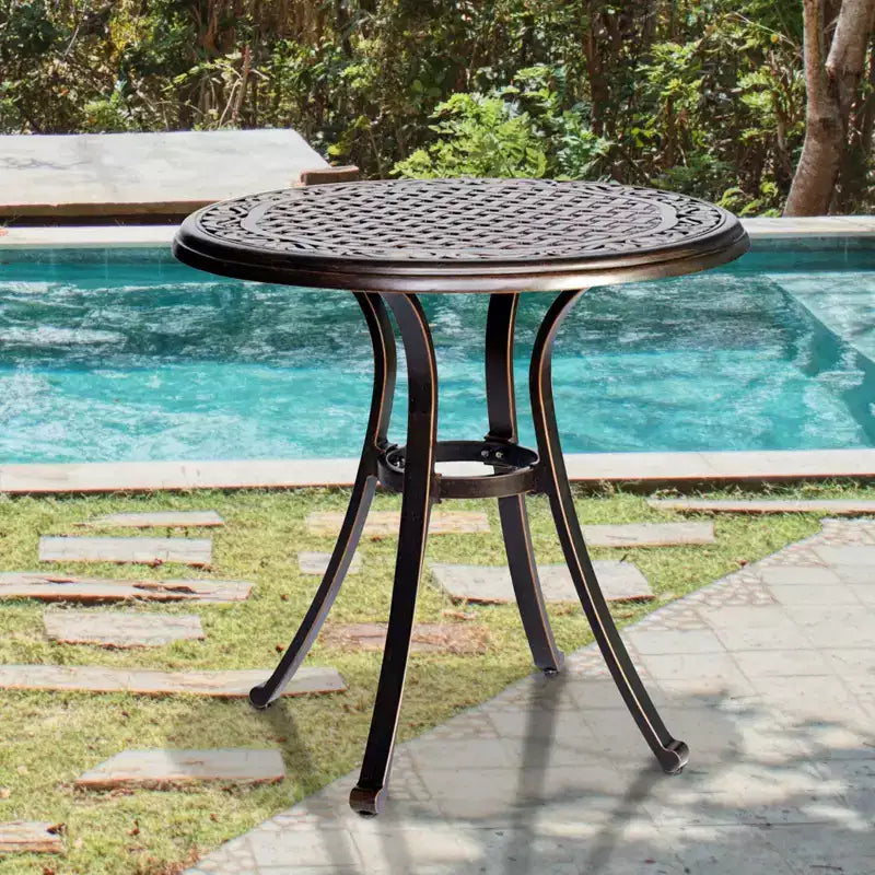 Table à manger ronde de patio en aluminium moulé - Bronze - WELLFOR: Résistant aux UV et à l'eau, mobilier d'extérieur de 71 cm