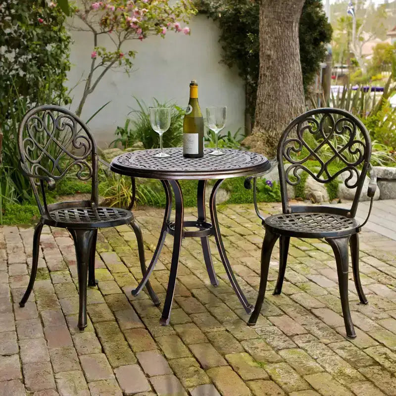 Table à manger ronde de patio en aluminium moulé - Bronze - WELLFOR: Résistant aux UV et à l'eau, mobilier d'extérieur de 71 cm