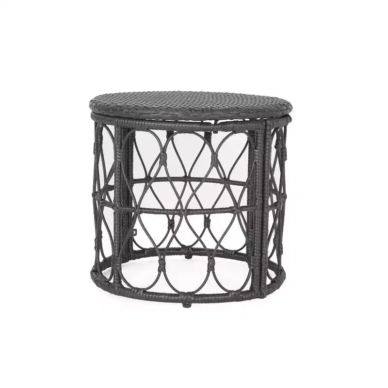 Bruce Outdoor Round Wicker Side Table Gray: Bohemian Style, Water-Resistant - Christopher Knight Home