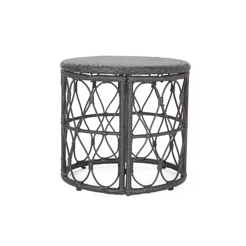 Tavolino rotondo da esterno in vimini grigio Bruce: stile bohémien, resistente all'acqua - Christopher Knight Home