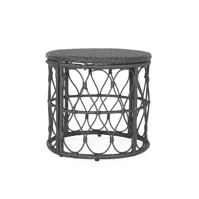 Tavolino rotondo da esterno in vimini grigio Bruce: stile bohémien, resistente all'acqua - Christopher Knight Home