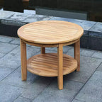 Table d'appoint d'extérieur ronde Sonoma Lane Channing en teck – Résistante aux intempéries, avec étagère