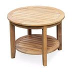Table d'appoint d'extérieur ronde Sonoma Lane Channing en teck – Résistante aux intempéries, avec étagère