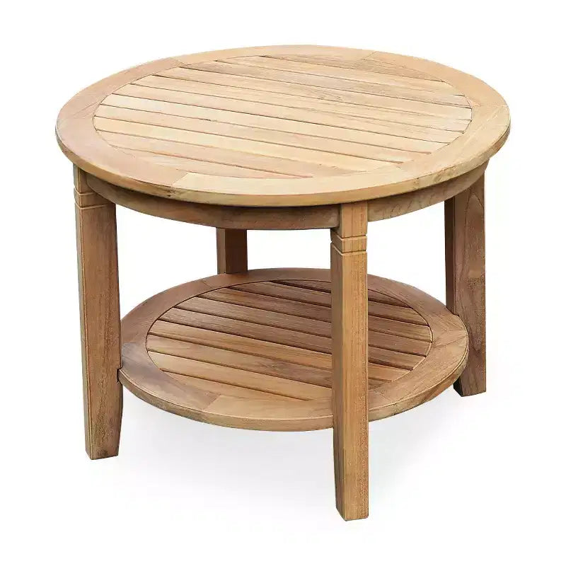 Table d'appoint d'extérieur ronde Sonoma Lane Channing en teck – Résistante aux intempéries, avec étagère