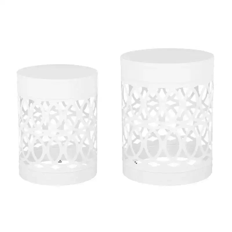 2pk Mellie Outdoor Round Iron Side Tables White - Christopher Knight Home: Elegant Cut Design, No Assembly Required