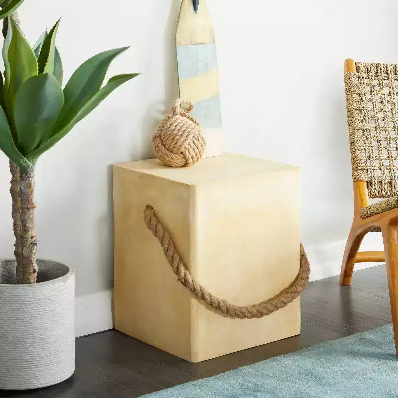 Contemporary Outdoor Accent Table - Yellow - Olivia & May: Durable Square Patio Stool, UV Resistant