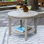 Sonoma Lane Channing Teak Outdoor Side Table with Shelf Weathered Gray – Round, Weather-Resistant Patio Accent Table