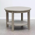 Table d'appoint d'extérieur ronde Sonoma Lane Channing en teck avec étagère, gris patiné - Table d'appoint de terrasse résistante aux intempéries