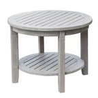 Table d'appoint d'extérieur ronde Sonoma Lane Channing en teck avec étagère, gris patiné - Table d'appoint de terrasse résistante aux intempéries