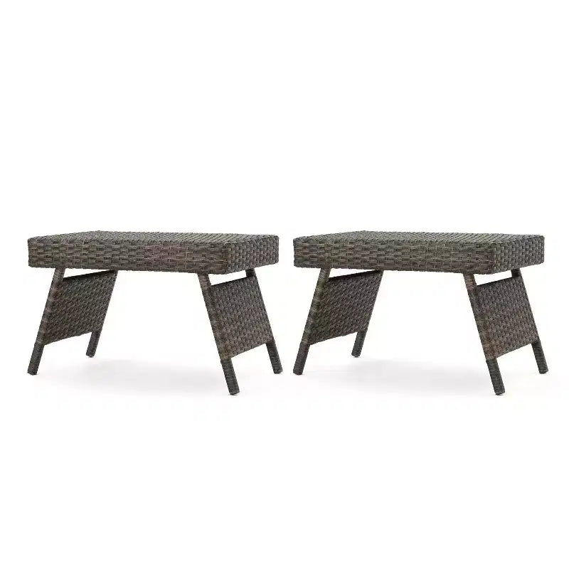 Christopher Knight Home 2pc Thira Outdoor Wicker and Aluminum Folding Side Table Mixed Mocha