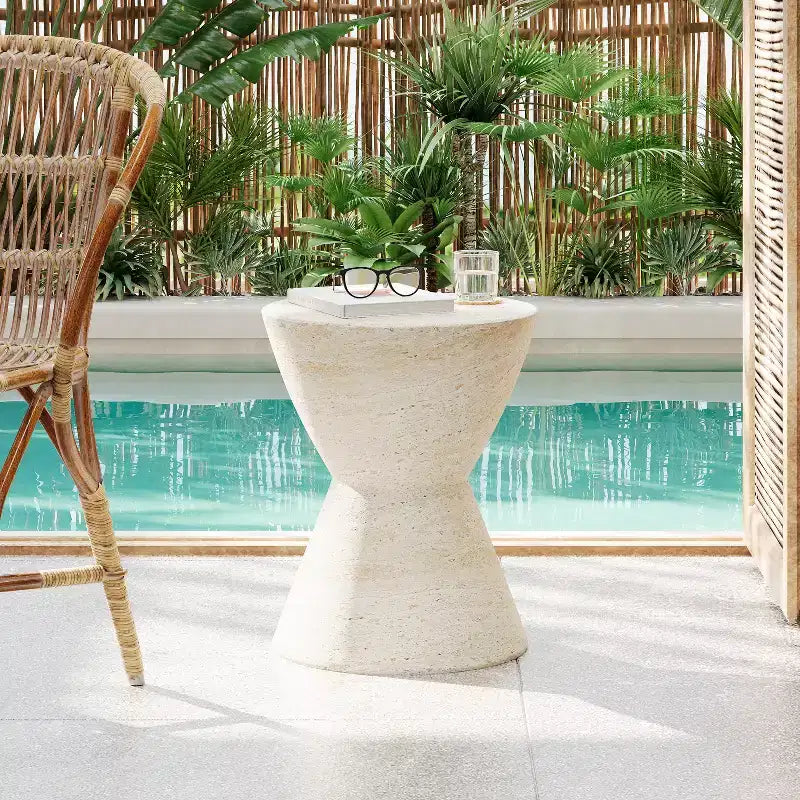 Christopher Knight Home Urkta Hourglass-shaped Light Weight Concrete Side Table, Travertine