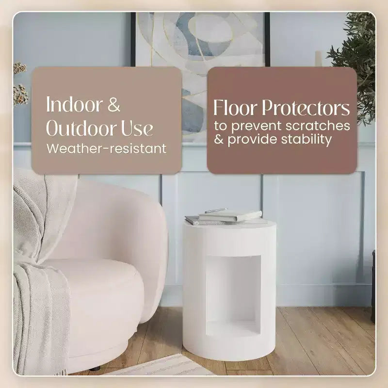 LeisureMod Tavolino rotondo, 43 cm, in Fiberstone con vano a giorno e finitura verniciata, per interni/esterni, nessun assemblaggio richiesto, Collezione Nook