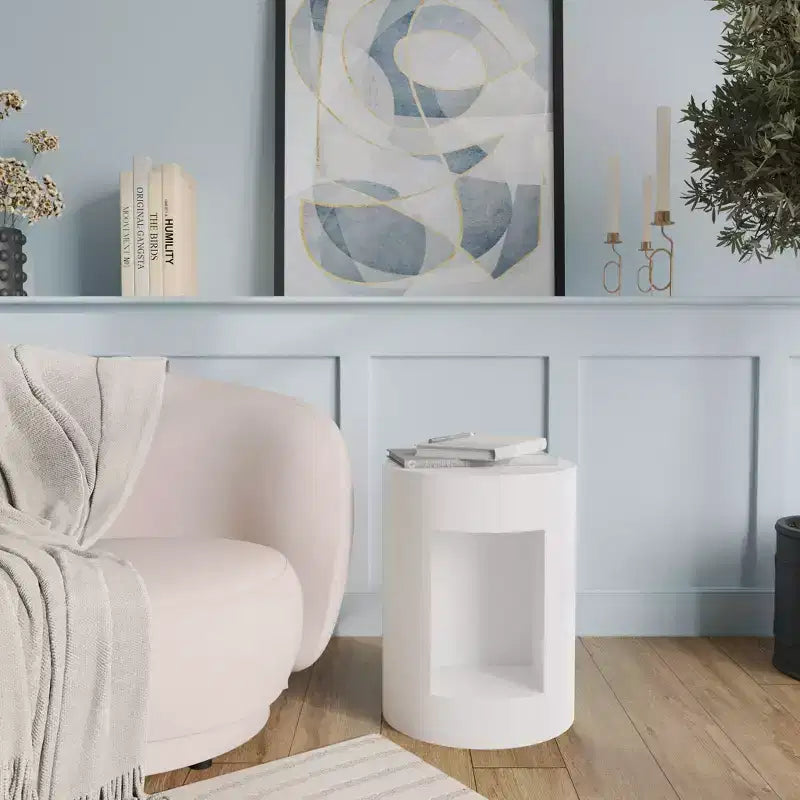 LeisureMod Tavolino rotondo, 43 cm, in Fiberstone con vano a giorno e finitura verniciata, per interni/esterni, nessun assemblaggio richiesto, Collezione Nook