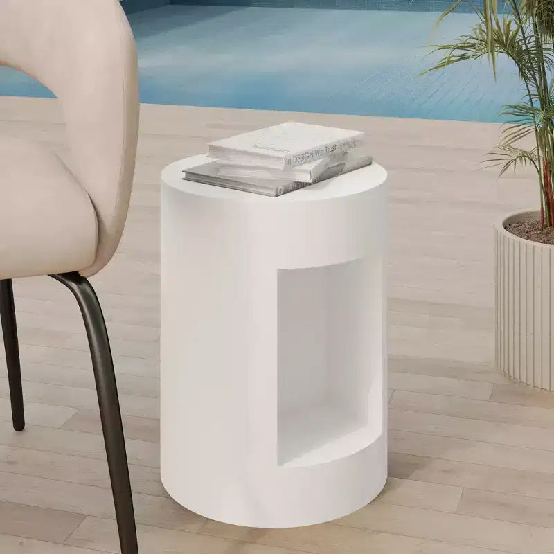 LeisureMod Tavolino rotondo, 43 cm, in Fiberstone con vano a giorno e finitura verniciata, per interni/esterni, nessun assemblaggio richiesto, Collezione Nook