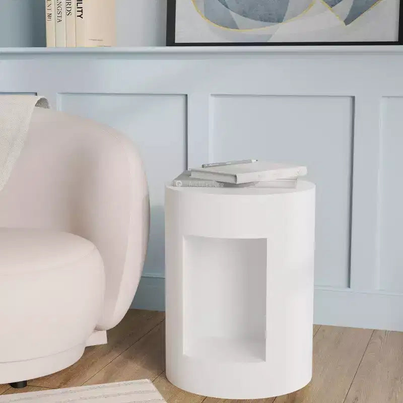 LeisureMod Tavolino rotondo, 43 cm, in Fiberstone con vano a giorno e finitura verniciata, per interni/esterni, nessun assemblaggio richiesto, Collezione Nook