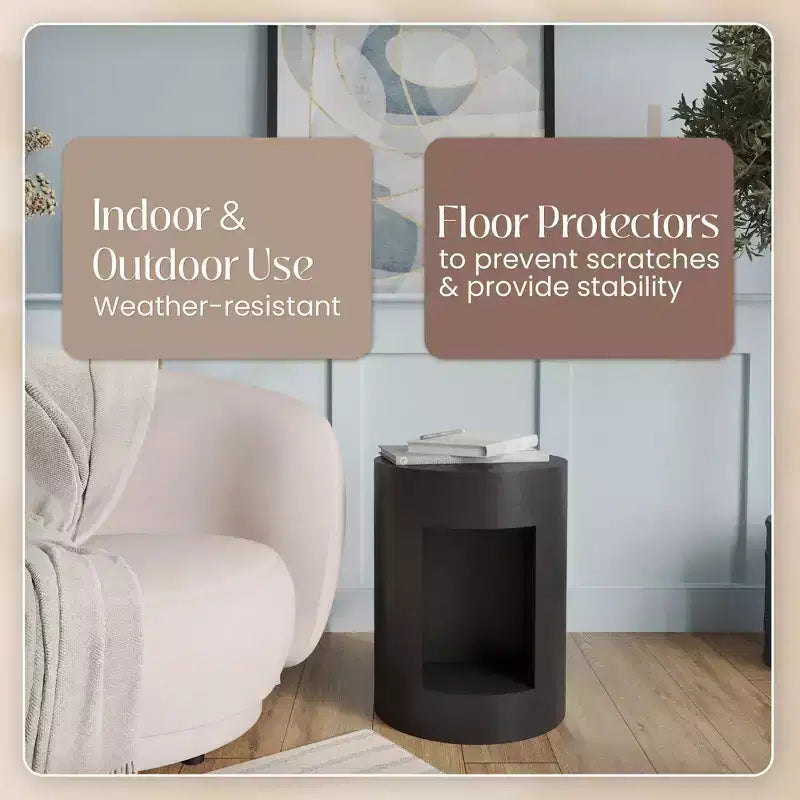 LeisureMod Tavolino rotondo, 43 cm, in Fiberstone con vano a giorno e finitura verniciata, per interni/esterni, nessun assemblaggio richiesto, Collezione Nook