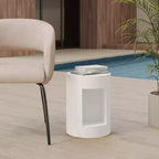 LeisureMod Tavolino rotondo, 43 cm, in Fiberstone con vano a giorno e finitura verniciata, per interni/esterni, nessun assemblaggio richiesto, Collezione Nook