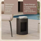 LeisureMod Tavolino rotondo, 43 cm, in Fiberstone con vano a giorno e finitura verniciata, per interni/esterni, nessun assemblaggio richiesto, Collezione Nook