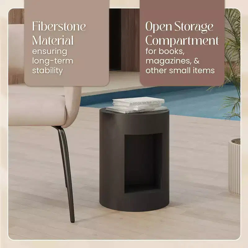 LeisureMod Tavolino rotondo, 43 cm, in Fiberstone con vano a giorno e finitura verniciata, per interni/esterni, nessun assemblaggio richiesto, Collezione Nook