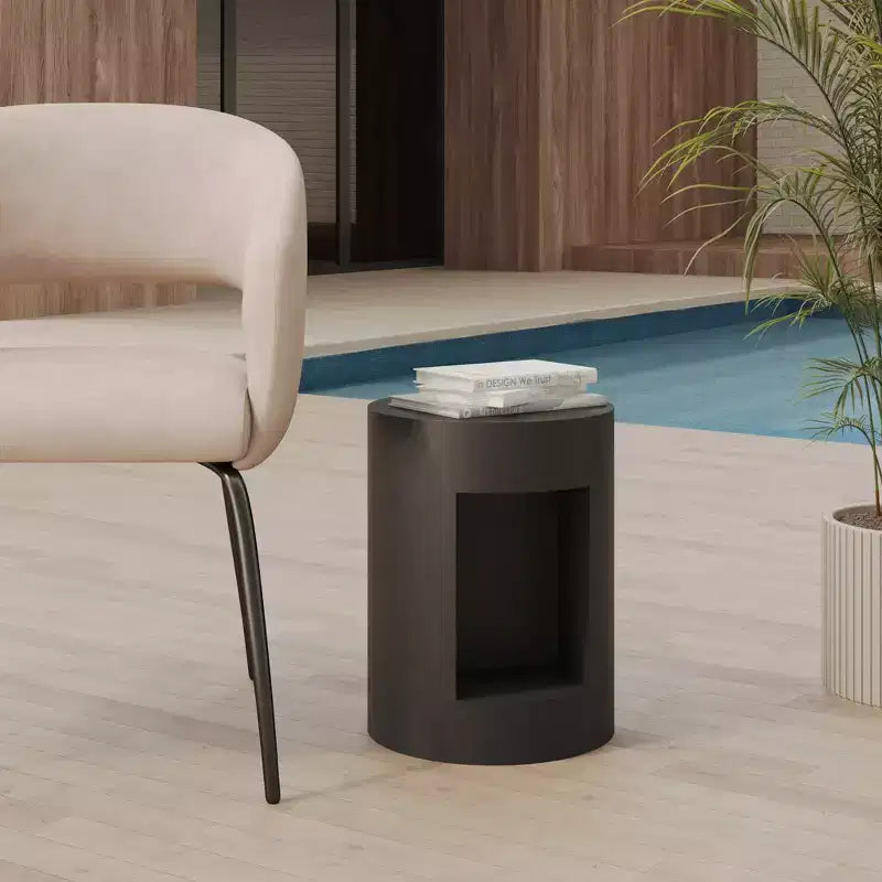 LeisureMod Tavolino rotondo, 43 cm, in Fiberstone con vano a giorno e finitura verniciata, per interni/esterni, nessun assemblaggio richiesto, Collezione Nook
