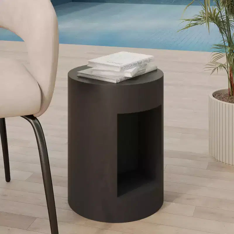 LeisureMod Tavolino rotondo, 43 cm, in Fiberstone con vano a giorno e finitura verniciata, per interni/esterni, nessun assemblaggio richiesto, Collezione Nook
