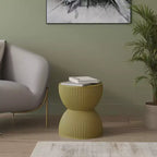 LeisureMod Table d'appoint de 38 cm de large en fibre de pierre avec design sablier, aucun assemblage requis, pour utilisation intérieure et extérieure, collection Spire