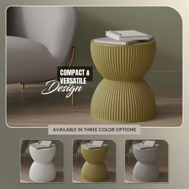 LeisureMod Table d'appoint de 38 cm de large en fibre de pierre avec design sablier, aucun assemblage requis, pour utilisation intérieure et extérieure, collection Spire