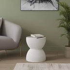 LeisureMod Table d'appoint de 38 cm de large en fibre de pierre avec design sablier, aucun assemblage requis, pour utilisation intérieure et extérieure, collection Spire