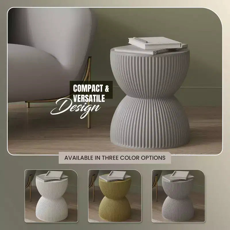 LeisureMod Table d'appoint de 38 cm de large en fibre de pierre avec design sablier, aucun assemblage requis, pour utilisation intérieure et extérieure, collection Spire