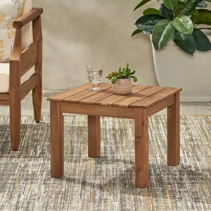 Table d'appoint GDFStudio Cyril carrée à lattes en bois d'acacia