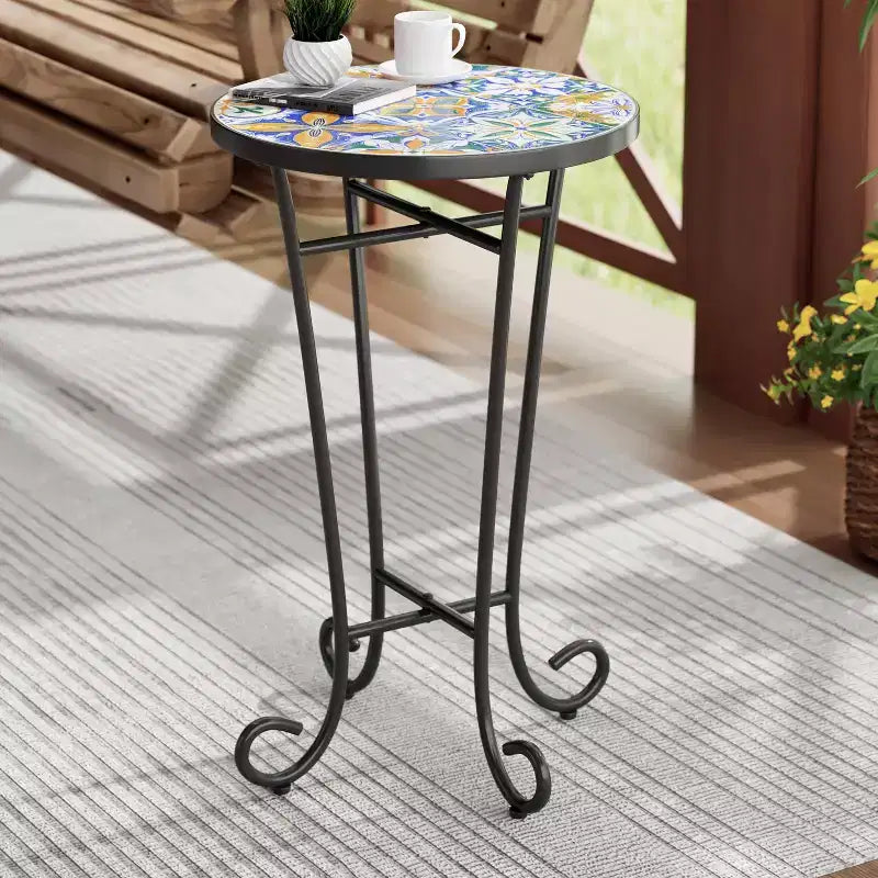 Table d'appoint Christopher Knight Home Ellie en fer et céramique pour terrasse
