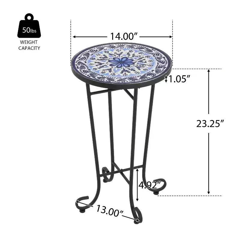 Table d'appoint Christopher Knight Home Ellie en fer et céramique pour terrasse