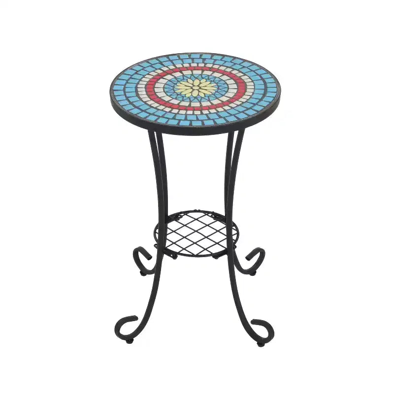 Christopher Knight Home Jaxon Patio Iron and Ceramic Tile Accent Table with Shelf