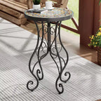 Christopher Knight Home Anna Table d'appoint d'extérieur en fer et carreaux de céramique à motif floral, Coloré/Noir
