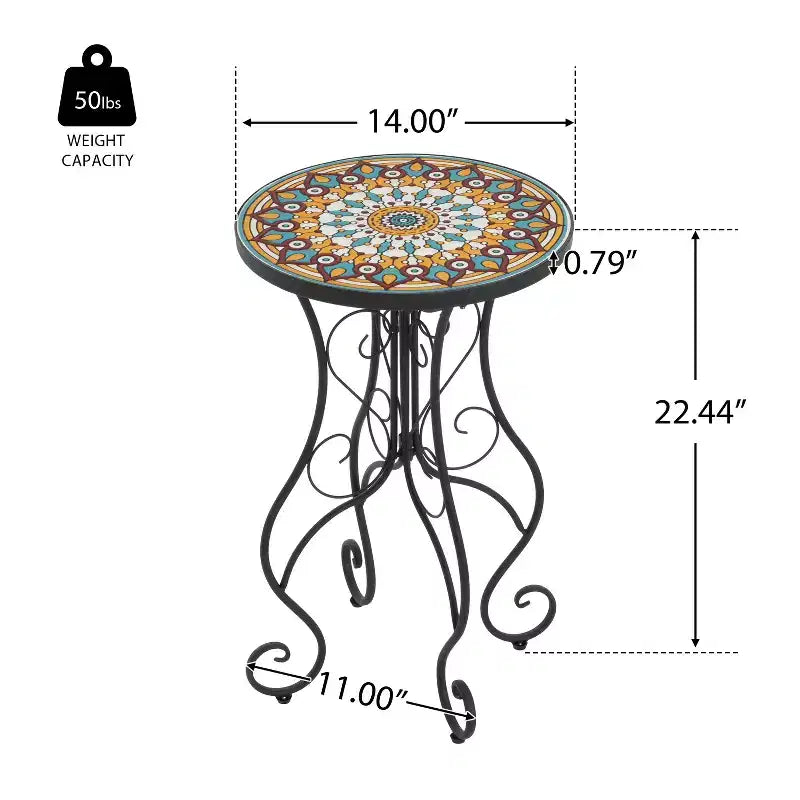 Christopher Knight Home Anna Table d'appoint d'extérieur en fer et carreaux de céramique à motif floral, Coloré/Noir