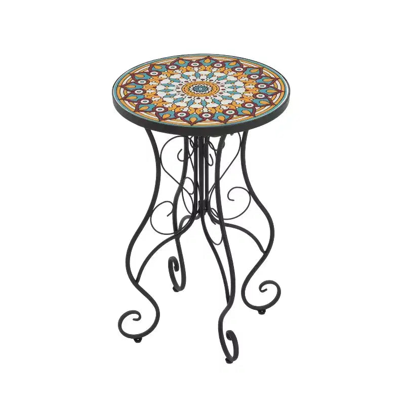 Christopher Knight Home Anna Table d'appoint d'extérieur en fer et carreaux de céramique à motif floral, Coloré/Noir